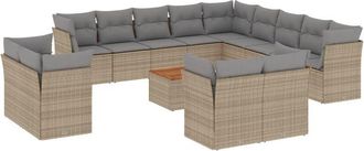 vidaXL Set Sof&aacute;s Jard&iacute;n 14 Pzas Y Cojines Rat&aacute;n Sint&eacute;tico Beige Mezcla Vidaxl