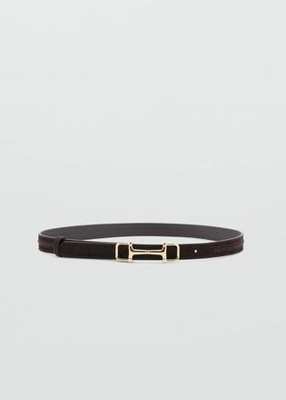Mango Cintura pelle dettaglio metallico equestre cioccolato - Donna - S - MANGO