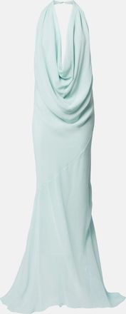 MUGLER Draped sheer silk cr&ecirc;pe georgette gown