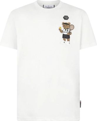 Philipp Plein T-shirt met ronde hals Teddy Tennis Patch - Heren - T-shirts - Wit - 4XL - Katoen - Tops