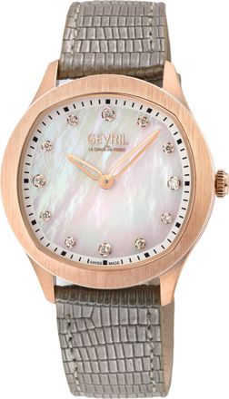 Gevril Group Morcote Swiss Diamond White MOP Italian Leather Swiss Quartz Watch