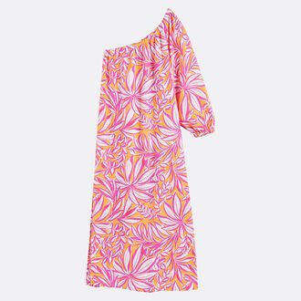 La Redoute Collections Asymmetrische lange jurk met lange mouwen, bedrukt