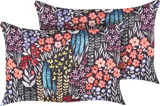 Beliani Conjunto De 2 Cojines De Jard&iacute;n Almohada De Exterior 40 X 60 Cm Poli&eacute;ster Motivo Floral Multicolor Castelaro