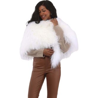 Gorski Select Genuine Shearling Shawl in White at Nordstrom