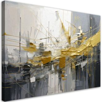 Artgeist Artgeist - Quadro su tela, Astrazione moderna in grigio e oro - 60x40
