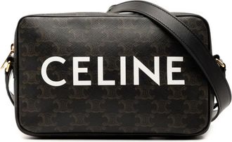 Celine 2023 medium Triomphe Folco gecoate canvas crossbodytas met logo - Bruin