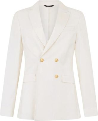 Brooks Brothers Double Breasted Wool Blend Blazer met Gouden Knopen - Dames - Blazers - Wit - L - Wol - Jassen
