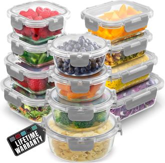 Zulay Kitchen 12-Pack Leakproof Glass Storage Containers with Lids