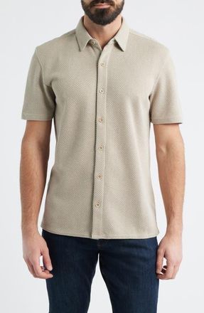 Johnston & Murphy Linden Textured Short Sleeve Button-Up Shirt in Oatmeal at Nordstrom, Size Xx-Large
