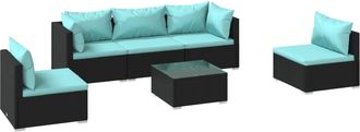 vidaXL Set De Muebles De Jard&iacute;n 6 Pzas Y Cojines Rat&aacute;n Sint&eacute;tico Negro Vidaxl