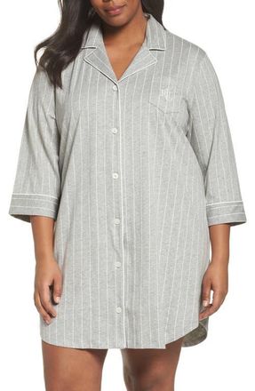 Lauren Ralph Lauren Knit Jersey Sleep Shirt in Greystone at Nordstrom, Size 1X
