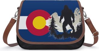 Generic Colorado Bigfoot Mountains Flag Crossbody Bag Womens Handbag PU Message Bags Shoulder Purse with Adjustable Strap