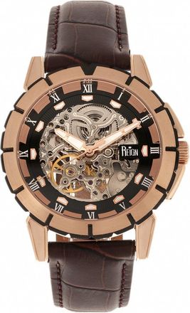 Reign Philippe Automatic Skeleton Leather-Band Watch