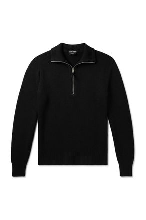 Tom Ford Slim-Fit Ribbed Silk and Merino Wool-Blend Half-Zip Sweater
