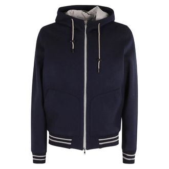 L.B.M. 1911 Grijze wollen bomberjack met capuchon - Heren - Vesten met rits - Blauw - S - Wol - Hoodies & sweatvesten