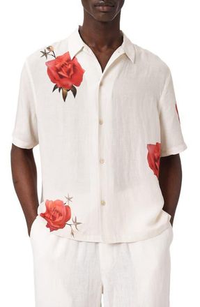 AllSaints Fazed Floral Button-Up Camp Shirt in Ecru at Nordstrom, Size X-Large
