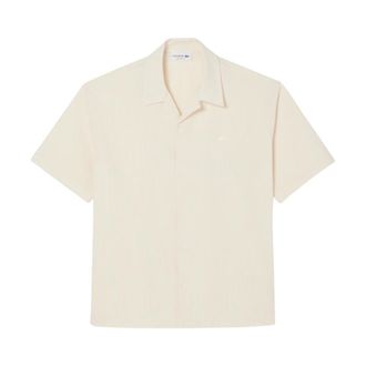 Lacoste Short Sleeve Shirts, male, Beige, Size: S/M Relaxed Fit Seersucker Shirt