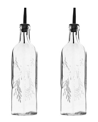10 Strawberry Street Set Of 2 Embossed Glass Oil & Vinegar Cruet Bottles