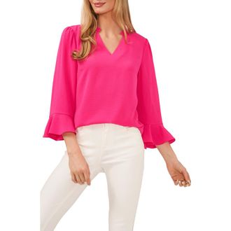 CeCe by Cynthia Steffe Ruffle Cuff Crepe Top in Bright Rose at Nordstrom, Size Medium