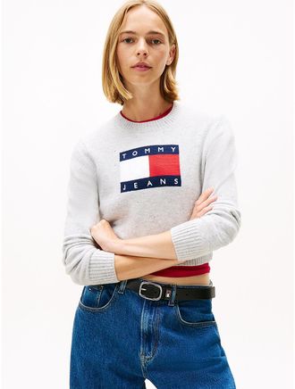 Tommy Hilfiger Womens Tommy Jeans Flag Allover Sequin Sweater - Grey - XL