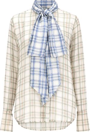 Acne Studios Plaid Bow Tie Silk Blouse