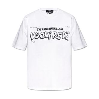 Dsquared2 T-Shirts, male, White, L, Canadian Village Logo T-Shirt