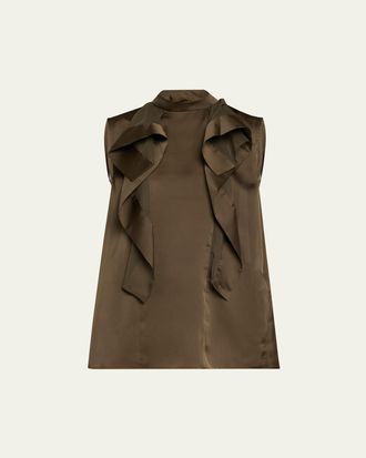 sacai Ruffle High Neck Satin Chiffon Blouse
