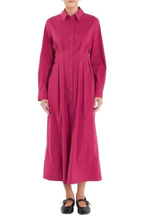 English Factory Long Sleeve Cotton Blend Midi Shirtdress in Plum at Nordstrom, Size Large