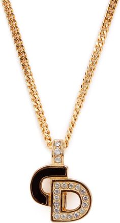 Dior rhinestone-embellished enamel detail CD pendant necklace - women - Rhinestone/Gold Plated - One Size