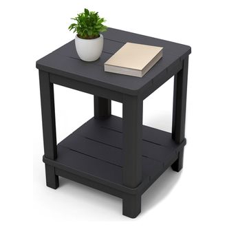 Dmora Dmora - Mesa Auxiliar De Exterior Cornwall, Mesa Baja De Jardin, Armario Exterior Multiusos, Estante Multifuncional, 41x41 H52 Cm, Antracita