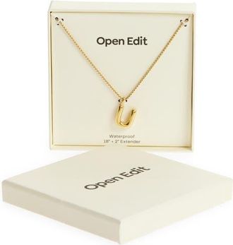 Open Edit Waterproof Bubble Initial Pendant Necklace in U- Gold at Nordstrom