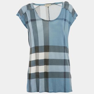 Burberry Blue Plaid Print Modal Knit Top M