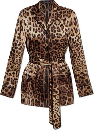 Dolce & Gabbana Zijden shirt met dierenmotief - Dames - Overhemden - Bruin - S - Overhemden
