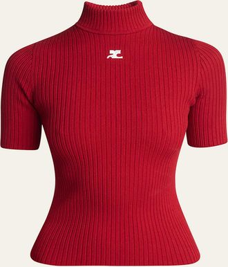 Courrèges Mock-Neck Short-Sleeve Rib Pullover