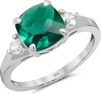 MAX + STONE 10k Yellow or White Gold Cushion Cut Gemstone Three Stone Ring