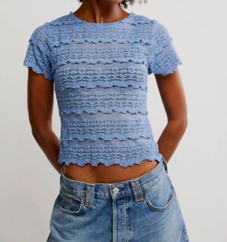 Free People Angelina Lace Tee In Allure Blue
