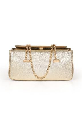 Badgley Mischka Senna Faux Leather Vintage Inspired Clutch in Gold at Nordstrom, Size Small