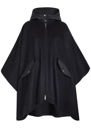 Moncler Hooded Shell and Wool-blend Cape Coat - Black - One Size