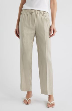 Anne Klein High Waist Pull-On Straight Leg Linen Blend Pants in Light Sandstone at Nordstrom, Size Xx-Small