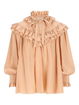 Chloé Top Oversize Con Volant In CrÊPe De Chine-Donna