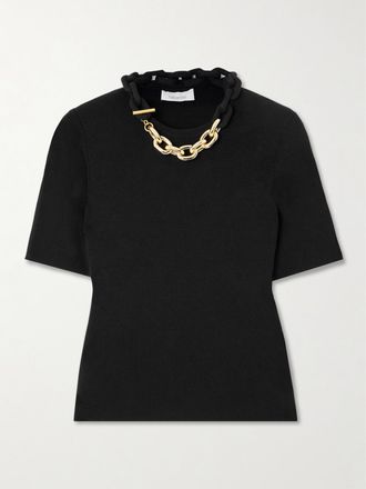 Paco Rabanne T-shirt Cropped In Cotone Con Catena - Nero