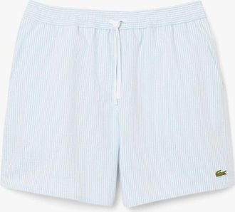 Lacoste Mens Mid-Length Striped Textured Swim Trunks - White - Size: 33/32/32