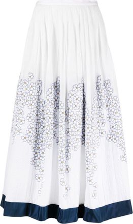 Gemy Maalouf floral-print A-line maxi skirt - women - Cotton/Polyester/Acrylic/Nylon/Elastane - 38 - White