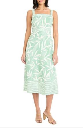 Maggy London Leaf Print Square Neck Midi Dress in Ivory/Sage at Nordstrom, Size 10