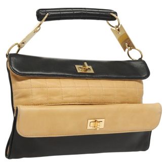 Chanel Chocolate Bar Cc Handbag Quilted Lambskin Beige Leather Handbag (Pre-Owned)