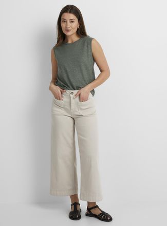Contemporaine Womens Patch pockets stretch denim pant Fit: Wide leg, high rise