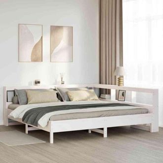 vidaXL Vidaxl - Cama Con Estanter&iacute;a Sin Colch&oacute;n Madera Maciza Blanca 200x200 Cm