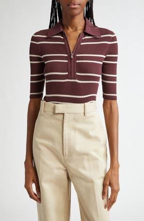A.L.C. Cooper Stripe Knit Polo in Carob/White Wide Stripe at Nordstrom Rack, Size X-Small