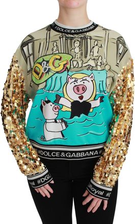 Dolce & Gabbana Womens Sequin Sleeve Knit Sweater - Nude
