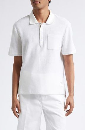 Thom Browne Relaxed Fit Cotton & Linen Polo in White at Nordstrom, Size 4